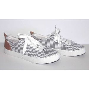 Ocean Pacific OP Sailor Lace White Blue Striped Canvas Sneaker Shoes‎ Womens 8.5